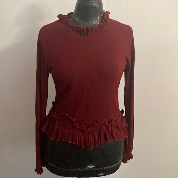 TS Burgundy ruffle sweater, size Small - Picture 1 of 4